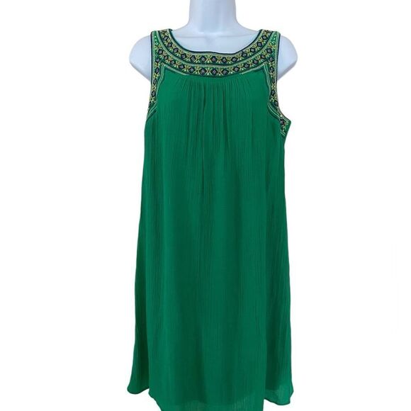 Luxology Green Beaded Embroidered Crepe Dress - Picture 1 of 6